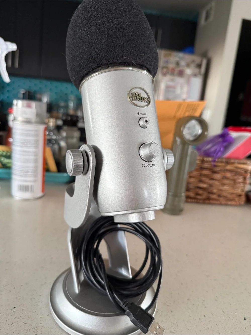 Yeti Silver USB Microphone with Black Foam Windshield